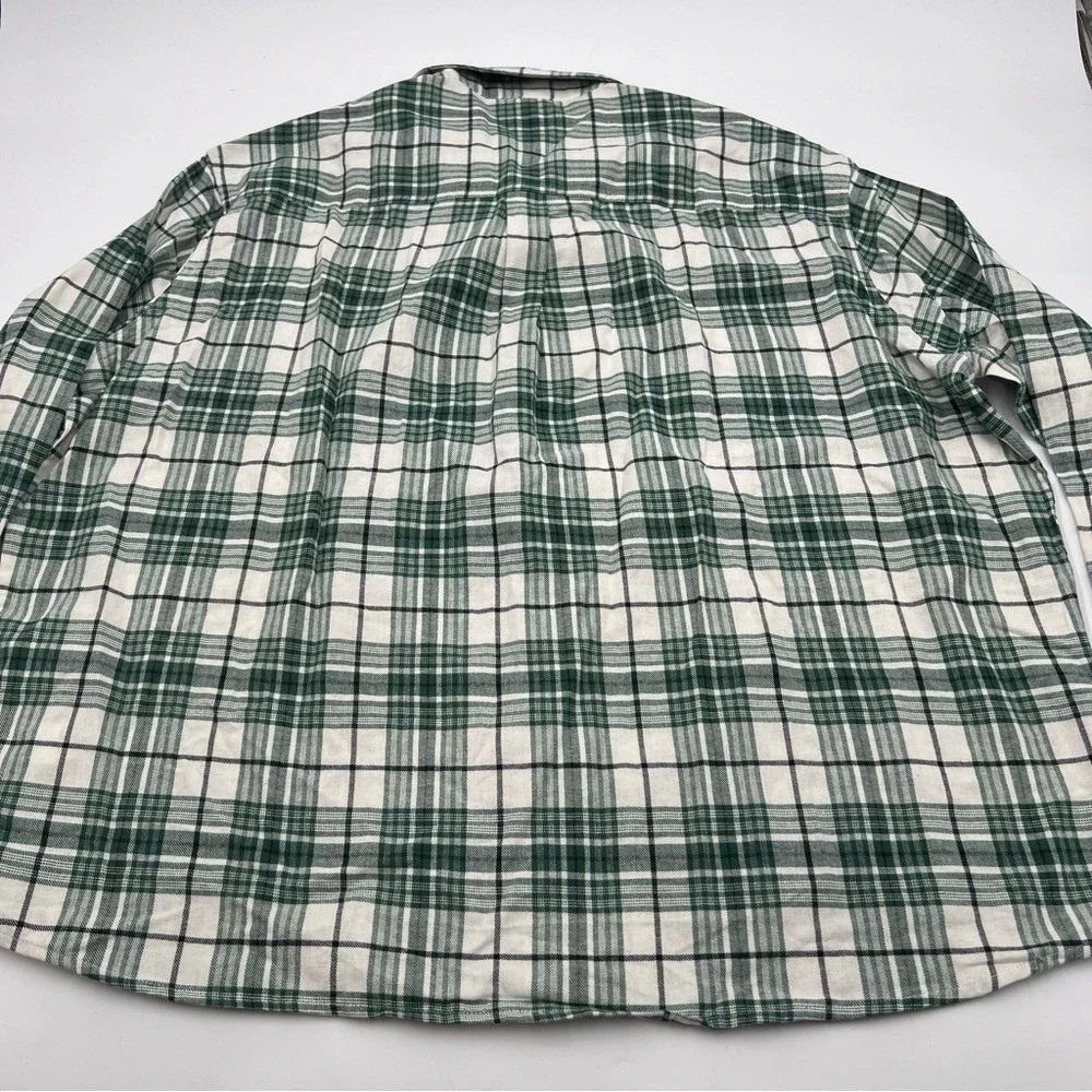 Topman‎ Mens Green White Plaid Embroidered Peace Flannel Button Down Shirt S NEW
